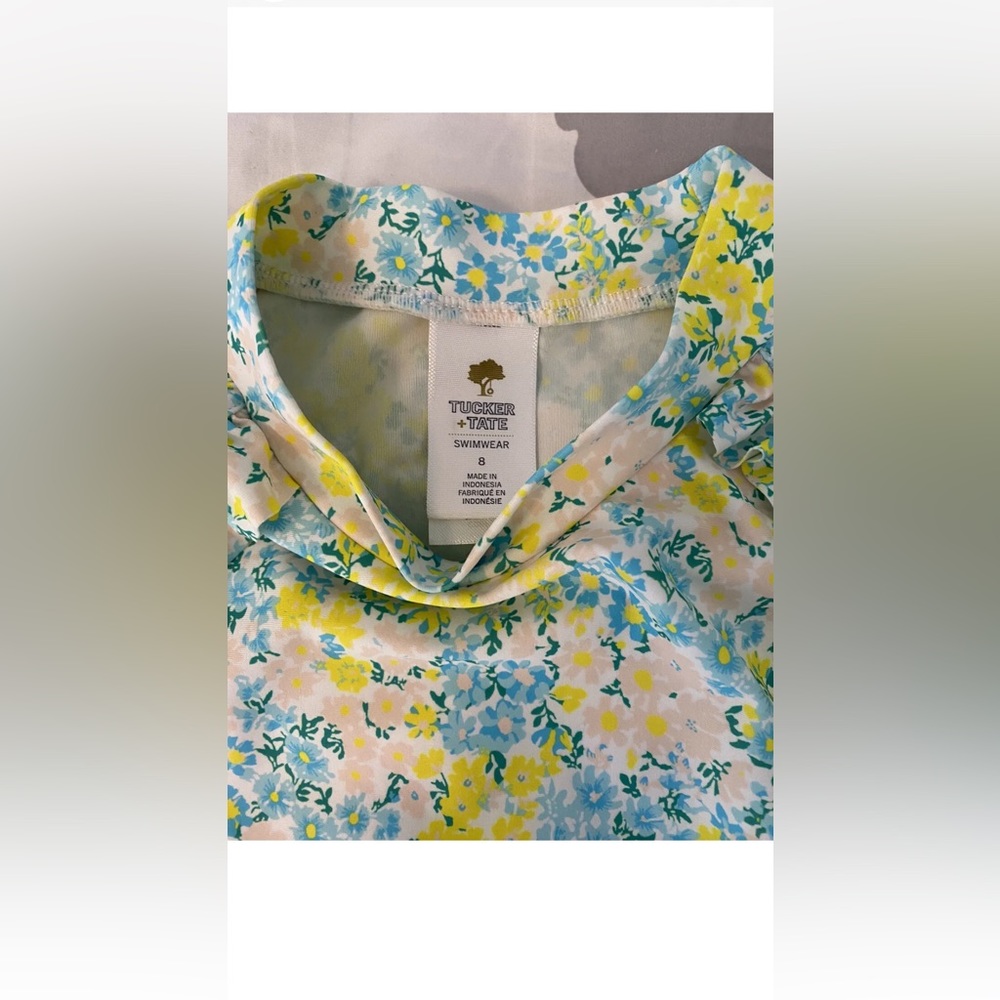 Tucker + Tate Girl’s Yellow Blue Floral Swim Longsleeve Rashguard 8 - Picture 4 of 5